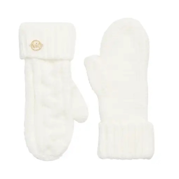 New Michael Kors Braid Cable Knit Mittens One Size, Cream - Picture 1 of 1